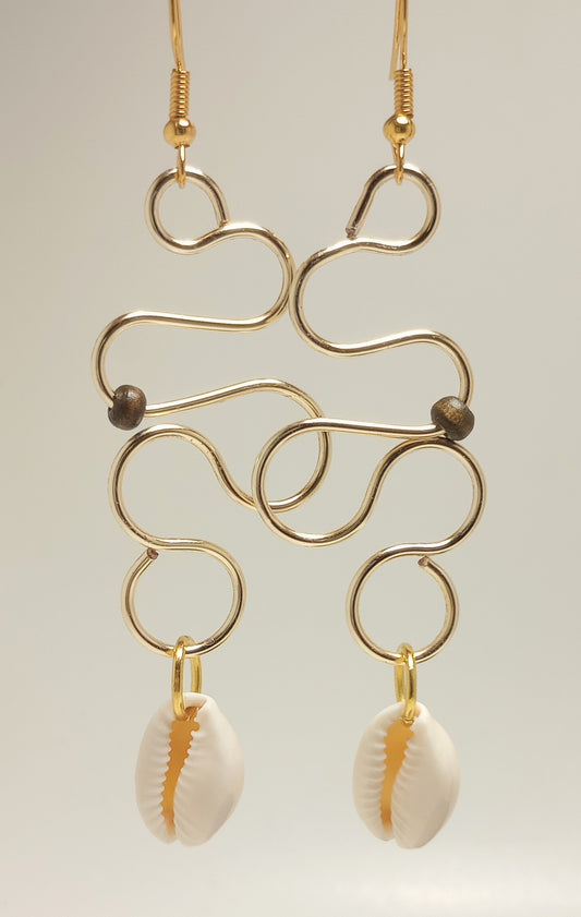 Ocean Waves - Dangle - Gold Cowrie Shell
