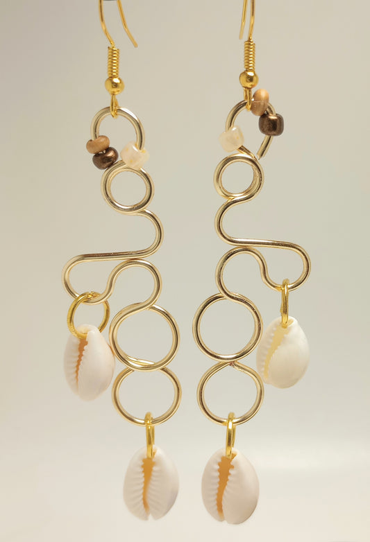 Ocean Waves - Dangle - Gold Double Cowrie Shell