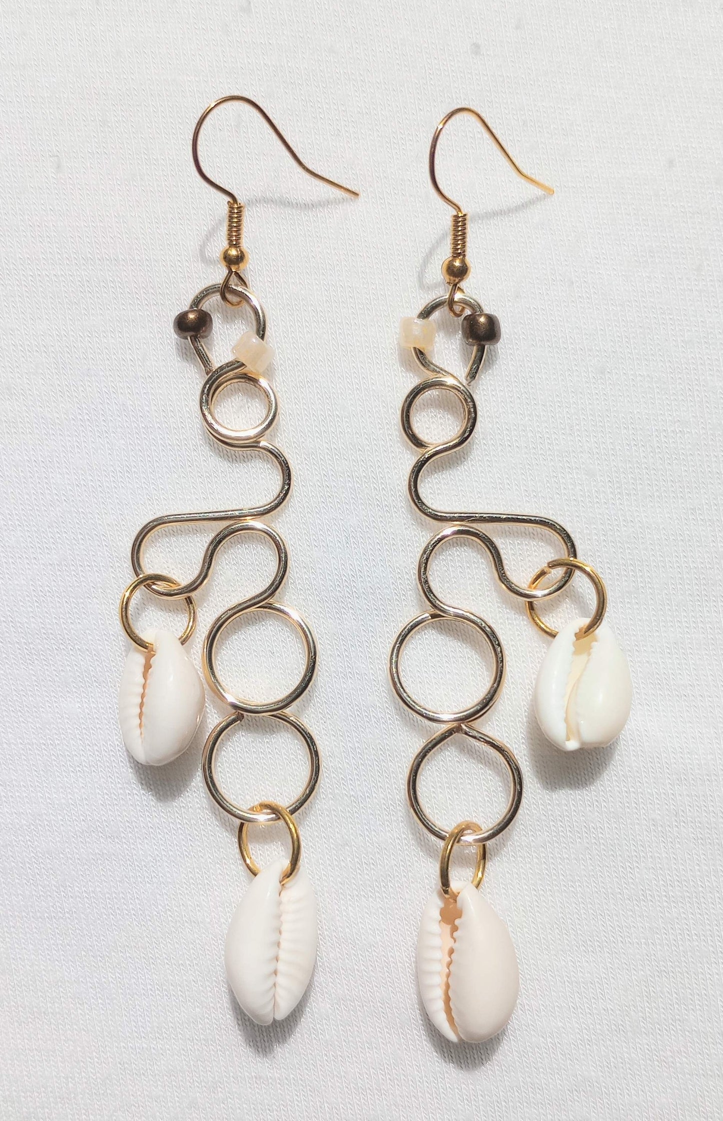 Ocean Waves - Dangle - Gold Double Cowrie Shell