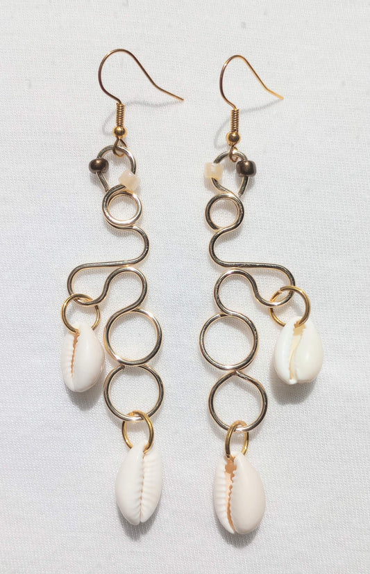 Ocean Waves - Dangle - Gold Double Cowrie Shell
