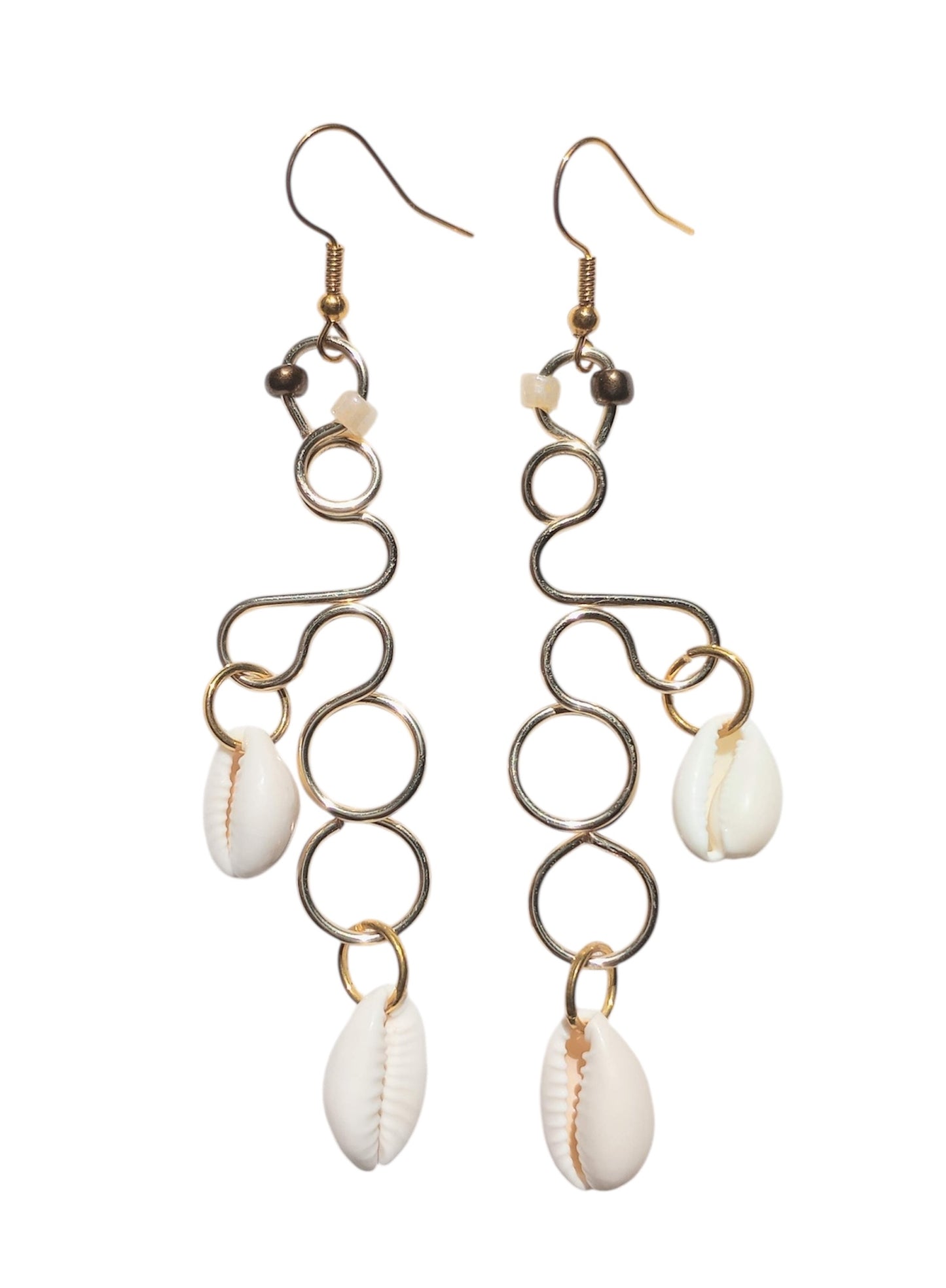 Ocean Waves - Dangle - Gold Double Cowrie Shell
